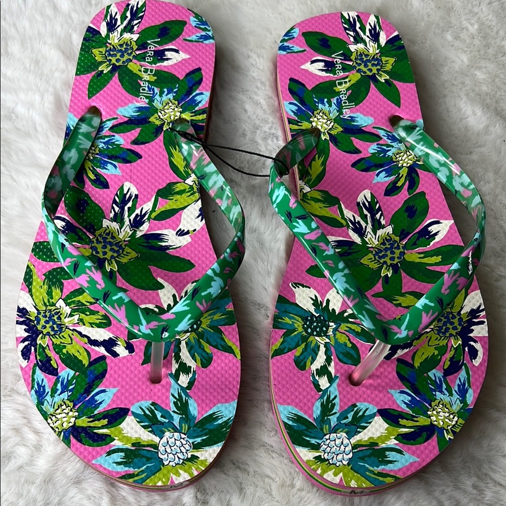 VERA BRADLEY Marion Floral‎ Flip Flops M 7/8 Tropical Sandal Thongs Summer NEW